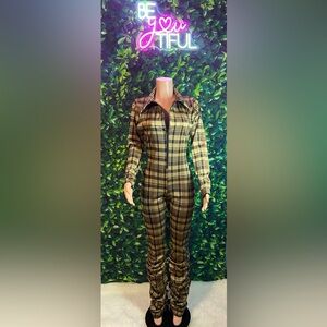 Plaid Zip-Up Jumpsuit